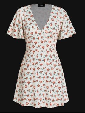 Cider Dress in Cream with Red Floral Pattern